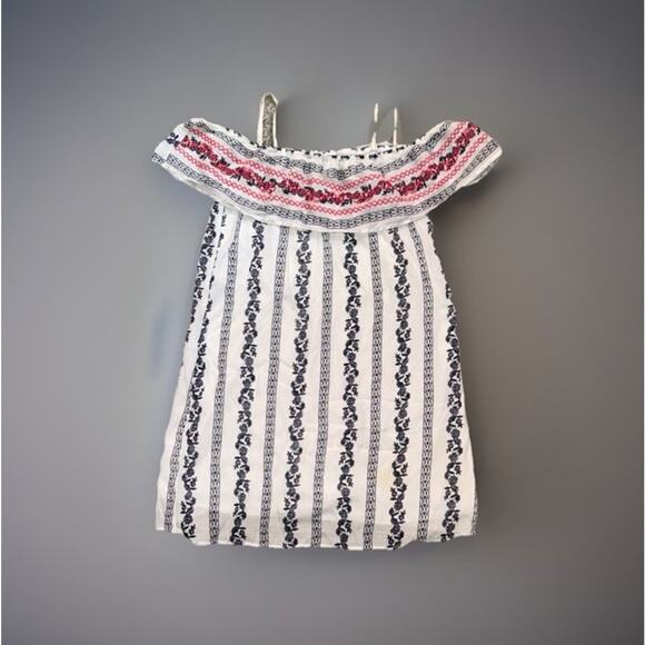 Women's Blue Rain Off The Shoulder Summer Dress Floral Red/White/Blue Sz Medium - Picture 1 of 5